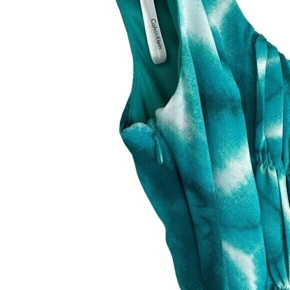 Calvin Klein Dress Sz 4 Pleated Bust Laguna Blue Green White Tie Dye Womens - Picture 5 of 9